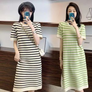 Váy Mùa Hè Thời Trang Cho Phụ Nữ Mang Thai Tay Ngắn Váy Midi Cotton Thẳng Lưng Cao Thường Ngày Mặc Ở Nhà Mùa Hè