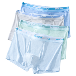 Miiow | Mens Ice Silk Mesh Crotch Boxer Shorts Flat Angle Underwear Breathable Comfortable Summer New Style Youth Mid Waist Briefs