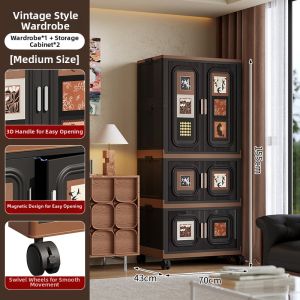Retro Style Foldable Rolling Storage Cabinet