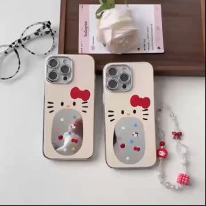 เคสศัพท์มือถือลายแมวการ์ตูนกระจกสำหรับ iPhone 11 12 13 14 15 16 Pro Max ใช้ฟิล์มป้องกันเลนส์เพื่อป้องกันการตกและเป็นเคสแข็งสำหรับ iPhone 16 Pro Max