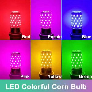 E27 LED ที่มีสีสันข้าวโพดหลอดไฟ12วัตต์สีชมพูสีแดงสีฟ้าสีเขียวสีม่วง7สีโคมไฟ AC 220โวลต์หลอดไฟตกแต่งโคมระย้า