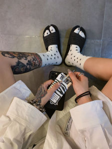 Ijio Creative Net Red Tide Socks Black and White Digital Japanese Style Two-Toe Socks Personalized Mid-Calf Length Socks Sports Long Socks