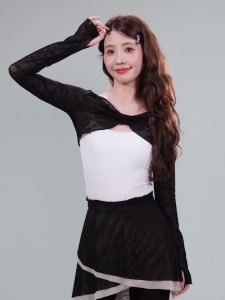 daydance | Girls Women Lace Dance Shrug Dance Tops Nylon Adults Teen Ballet Short Blouse Long Sleeve Dance Tops Open Front Bolero Crops