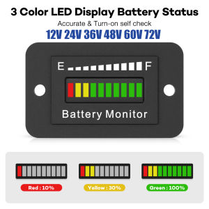 LED Battery Meter Battery Level Monitor 12V 24V 36V 48V 60V 72V Waterproof Lithium Acid Monitor Gauge for Golf Cart RV Boat Car