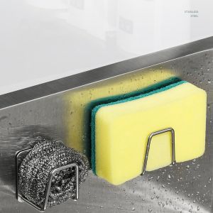 Kitchen Stainless Steel Sink Shelf Sponge Holder for Sink Organizer Set Adhesive Drain Drying Rack Wall Hooks Accessories Storage Organizer