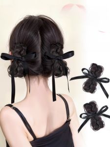 Y2K Womens Fake Hair Bun Headband Realistic Braided Ribbon Butterfly Knot Hair Pack Twist Hair Accessory Sky Tree Brand