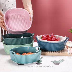 Ceramic Air Fryer Special Bowl Double Ear Baking Bowl Microwave Oven Resistant High Temperature Proof Anti-Scalding Baking Tray