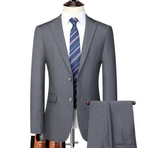 S-8XL New (Blazer+ Pants) Mens Fashion Business Gentleman Trend Slim-fit Casual Wedding Travel Plus-size Solid Color Suit