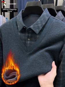TUCANO | Warm Knit Sweater with Turn-Down Collar and Faux Two-Piece Design for Men