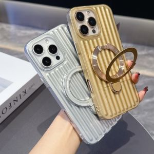 Corrugated Pattern For Magsafe Wireless Charge Case For iPhone 17 Air 16e 15 14 13 12 11 Pro Max Plus Folding Stand Holder Cover