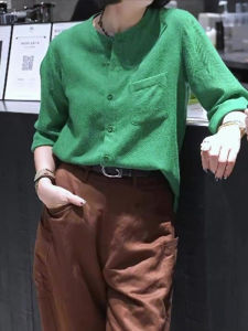 UYFY | Casual Chic Lazy Style Green Shirt Womens Plus Size Knitted Top Slimming Design Autumn Fashion Small Audience Upperwear