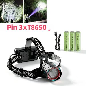 Đèn Pha LED Siêu Sáng Có Thể Điều Chỉnh Độ Zoom Tầm Chiếu Xa 6500M Sạc Type-C Sử Dụng Pin 18650 Dùng Cho Cắm Trại Săn Bắn