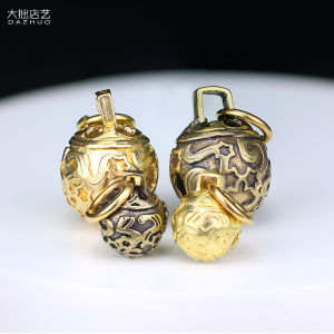 Bronze Pure Copper Small Bell Pendant Creative Pet Accessories Car Keychain Waist Bag Hanging Ornament Retro Pattern Gift