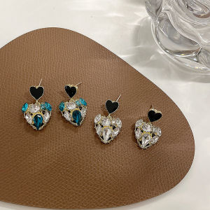 ต่างหูรูปหัวใจบาร็อคประดับเพชร S925 ตะไบเงินแบบย้อนยุค ต่างหูแบบไม่เจาะ ประดับกิ๊บติดหูแบบไม่เจาะ