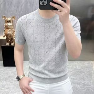 SHIPAILUO | Breathable Hollow Pattern Ice Silk Linen T-shirt Short Sleeve