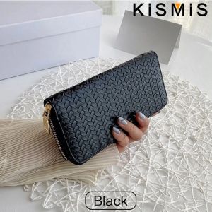 KISMIS Long Wallets Women Zipper Purse and Wallet New Fashion PU Leather Ladies Dinner Mobile Phone Bags Card Package Black