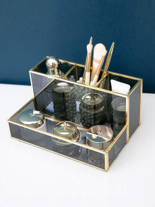 Scandinavian Accessible Luxury Manicure Implement Storage Bucket Table Top Glass Makeup Brush Holder Bedroom Perfume Skin Care Storage Box
