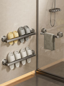 Bathroom Slipper Rack Wall Mounted No Drilling Suction Cup Toilet Organizer Shoe Storage Shelf Bathroom Accessories Hanging