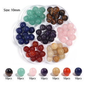 1 Box 7Colors 50Pcs Each 4-10mm Natural Stone Beads Tiger Eye Amethyst Kit  Loose Beads for DIY Jewelry Bracelet Necklace Making