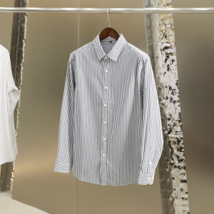 Mens Fashionable Pointed Collar Long Sleeve Shirt Color Woven Vertical Stripes Commute Versatile Autumn New Style Standard Fit