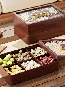 New Chinese Style Living Room Home Use Dry Fruit Tray New Year Candy Box Artificial Solid Wood Nut Snack Storage Box Tea Snack Plate