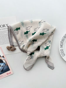 ผ้าพันคอผ้าฝ้ายลินินบาง ทรงสี่เหลี่ยม มีหัวเข็มขัด ลายแมว ฤดูร้อน ฤดูใบไม้ผลิและฤดูใบไม้ร่วง ผ้าไหมขนาดเล็ก เครื่องประดับแฟชั่น