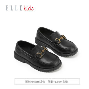 Elle Kids Leather Shoes for Girls Black Genuine Leather British Style Middle Large Children Slip-On Shoes School Appropriate