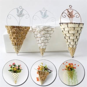 Flower Plant Pot Home Garden Wall Fence Hanging Planter Basket Cone Style