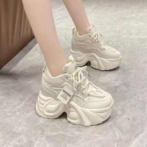 Womens Dad Shoes Spring 2024 Breathable Casual Thick Bottom High Heel round Toe Fashionable Leisure Shoes Net Inner Material