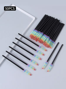 100/50PCS Disposable Rainbow Eyelash Extension Brushes Spoolie Mascara Wands with Black & Glitter Handles Multicolor Eyebrow