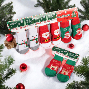 Christmas Pet Dog Cat Socks Soft Knitted Anti-Slip Cats Puppy Shoes Paw Protector Products