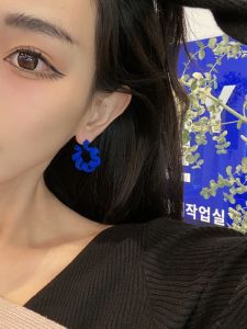 S925 Silver Needle Autumn Winter Plush Klein Blue Earrings Trendy Niche Design High-End Stud Earrings for Women Fashion Jewelry