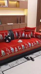 Chenille sofa họa tiết giáng sinh Mat Bìa Cây Giáng Sinh hình hươu bọc ghế sofa Chống Trượt được bao bọc toàn bộ Bọc ghế sofa Vải S186