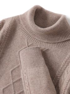 Autumn Winter New Style 100 Woolen Knitted Sweater Diamond Pattern High Collar Casual Versatile Mens Overhead Top