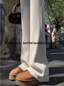 Elegant Novelty High Waist Slimming Fleece Lined Knitted Casual Flared Pants