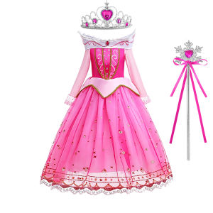 Girl Pink Dress Aurora Kids Cosplay Costume Princess Deluxe Outfit Children Birthday Party Elegant Ball Gown Fairy Disguise Sets