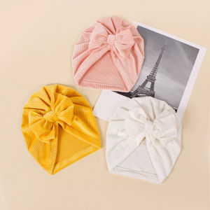 Corduroy Bow Baby Turban Hat Solid Color Bowknot Beanie for Newborn Boy Girl Autumn Winter Warm Kids Indian Cap Headwrap