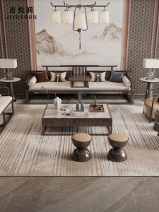 New Chinese Style Solid Wood Sofa Combination Modern Light Luxury Villa Model House Living Room Arhat Bed Zen Furniture Customization