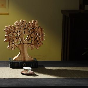 ไม้เนื้อแข็งแกะสลักพืชเขตร้อนประดับ Bodhi Tree ประดับโรงแรมร้านนวดร้านอาหารตกแต่งงานฝีมือตกแต่งลมเรียบง่าย