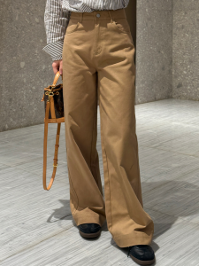 MEGANLE 100% Cotton Straight Leg Loose Fit Trousers Coffee Pants High Waist Long Pants Casual Wear Comfortable Cotton Trousers