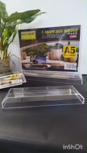 A5/A6 ป้ายพลาสติก ตั้งโต๊ะ รูปตัว T แนวนอน ฐานใส โชว์สินค้าหน้าร้านสวยงาม
