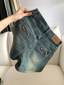 American Retro Workwear Denim Shorts Womens Summer New Design High Waist Elastic Slimming Small Size Hot Trendy Shorts