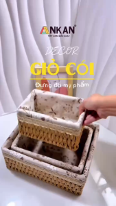 Giỏ Cói Đựng Đồ Đựng Mỹ Phẩm Đựng Đồ Ăn Vặt Để Bàn Decor Chụp Ảnh Sản Phẩm Lót Vải Vintage