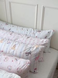 Comfortable Pure Cotton Long Pillow Cute Cartoon Refreshing Bedside Sofa Pillow Detachable Backrest Home Decorative Cushion
