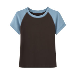 Slanted Shoulder Slim Fit Color Blocked Crew Neck T-shirt