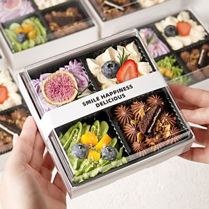 Online Red Four-Piece Joy Cake Box Dessert Packaging Box Disposable Packaging Cream Small Four-Grid Baking at Home