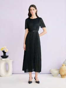 French Elegance Round Neck 3D Flare A-Line Dress
