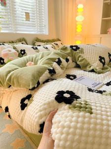 Winter Bean Flannel Double-Sided Milk Coral Velvet Bedding Four-Piece Set Fleece Bedding Flannel Duvet Cover High Density Fabric