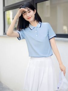 ชุดกีฬาฤดูร้อนสำหรับครูเด็ก ชุดทำงานสำหรับครูผู้หญิงไซส์ใหญ่ ชุดกระโปรงสั้นคอโปโลแขนสั้นผ้าฝ้ายผสมโพลีเอสเตอร์
