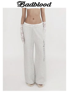 Badblood High Waist Straight Leg Pants Womens Spring Autumn Loose Fit Casual Sporty Trousers with Drawstring Wide Leg